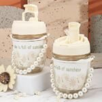 Anubhav Janni Moti Mug Reusable Glass Sipper Lid  Straw Drinking Tumbler Leather Sleeve Double Drink Lid Juice Smoothie Milk Cup Coffee Tea Cups Sleeve Coffee Juice Milk Tea Home (Pack Of 1 Pcs) - Image 3