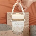 Anubhav Janni Moti Mug Reusable Glass Sipper Lid  Straw Drinking Tumbler Leather Sleeve Double Drink Lid Juice Smoothie Milk Cup Coffee Tea Cups Sleeve Coffee Juice Milk Tea Home (Pack Of 1 Pcs) - Image 4