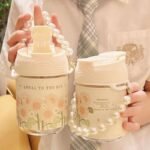 Anubhav Janni Moti Mug Reusable Glass Sipper Lid  Straw Drinking Tumbler Leather Sleeve Double Drink Lid Juice Smoothie Milk Cup Coffee Tea Cups Sleeve Coffee Juice Milk Tea Home (Pack Of 1 Pcs) - Image 5