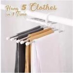 Anubhav Janni 5 In 1 Cloth Hanger 2 Step Foldable Hangers Clothes Hanging Pant Wardrobe Magic Space Saving Rack Stainless Steel Clothes Hanging Fordable All Types Clothes Home (Pack Of Pcs) - Image 3