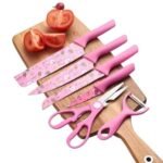 Anubhav Janni Color Printing Knife Printed Kitchen Set Multicolour Non Stick Blades High Carbon Stainless Steel For Daily Home Cooking Colorful Knives Professional Chefs Coating (Set Of 6 Pcs)