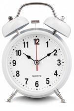 Anubhav Janni Twin Bell White Clock Table Top Alarm Night LED Light Display Bedroom Heavy Sleepers Kids Students Vintage Analog Slippers Loud Ideal Student Bedside Home Office (Pack Of Pcs)