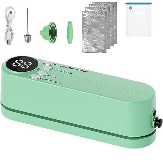 Anubhav Janni Mini Vacuum Sealer Machine For Packing Cordless Portable Packaging USB Rechargeable Digital LED Display Compact Food Kitchen Travel Rechargeable Air Pump (Pack Of 1 Pcs) Anubhav Janni Mini Vacuum Sealer Machine For Packing Cordless Portable Packaging USB Rechargeable Digital LED Display Compact Food Kitchen Travel Rechargeable Air Pump (Pack Of 1 Pcs) - Image 1