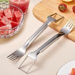 Anubhav Janni 2 In 1 Watermelon Fork Slicer Spoon Cutter Fruit Tool Cutter Stainless Steel Knife Outdoor Gadget Tool Cutter Easy Cubes Home Party Picnic Kitchen Camping Summer (Set Of Pcs) - Image 2