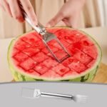 Anubhav Janni 2 In 1 Watermelon Fork Slicer Spoon Cutter Fruit Tool Cutter Stainless Steel Knife Outdoor Gadget Tool Cutter Easy Cubes Home Party Picnic Kitchen Camping Summer (Set Of Pcs) - Image 7