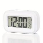 Anubhav Janni Small White Digital Clock Alarm For Heavy Sleepers Table Study Table Students Office Bedroom With Loud Sound Automatic Sensor Date Temperature Home Office (Pack Of 1 Pcs)