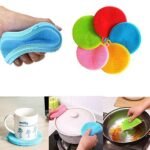 Anubhav Janni Silicone Scrubber Sponges Multicolor Round Shape Dish Washing Cleaning Pads Pan Bowl Washing Fruit And Vegetable Shape Kitchen Pots Dishwasher Safe (Set Of 5 Pcs) - Image 5