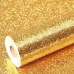 Anubhav Janni Golden Simple Kitchen Stickers Oil Proof Aluminium Foil (60*200cm) Wallpaper Foam Wall Panels For Living Room Bedroom Hotel Cafe Kitchen Bathroom Home Cabinet (Pack Of 1 Pcs)