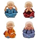 Anubhav Janni Buddha Monk Statue Statues Miniature Figurines Showpiece Wall Shelf Table Desktop Car Dashboard Decoration Home Office Living Room Showpiece Indoor Ideal Birthday (Set Of 4 Pcs)