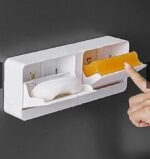 Anubhav Janni Wall Mounted Soap Box New Creative Lid Double Grids Draining Rack Bathroom Shower Holder Plastic Compartments Flip Open Holder Drainage Tray Wash Basin Storage (Pack Of 1 Pcs) - Image 2