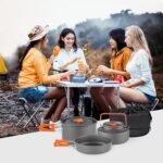 Anubhav Janni Camping Cookware Set Kit Non Stick Foldable Handles Utensils Carry Bag Travel Picnic Cooking Family Outdoor Pot Kettle Bag Portable Set Tea Orange Handle Hiking (Pack Of 1 Pcs) - Image 2