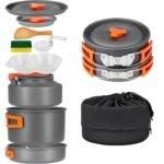 Anubhav Janni Camping Cookware Set Kit Non Stick Foldable Handles Utensils Carry Bag Travel Picnic Cooking Family Outdoor Pot Kettle Bag Portable Set Tea Orange Handle Hiking (Pack Of 1 Pcs) - Image 6