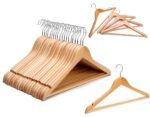Anubhav Janni Wooden Hanger Multi Functional Solid Suit Hangers Coat Walnut Finish Shoulder Notches Degree Swivel Hook Broad Shoulder Pant Bar Hook Capacity Jacket Dress Clothes (Pack Of 1 Pcs)