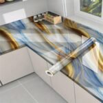 Anubhav Janni Blue Golden Marble Foil Wallpaper Contact Paper Self Adhesive Waterproof Easy to Clean Wallpaper Peel And Stick Waterproof Home Kitchen Countertop Cabinet Furniture (Pack Of 1 Pcs)