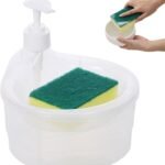 Anubhav Janni Soap Dispenser And Scrubber Holder Double Layer Bathroom Dishwasher Liquid Pump Sponge Kitchen Sink Items Square Soap Container Manual Dish Home Round Washing (Pack Of 1 Pcs)