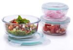 Anubhav Janni Round Food Storage Container Set Glass Bowl Set High Borosilicate Bakeware Safe Lid Transparent Containers Lid Kitchen Microwave Dishwasher Kitchen Pantry Meal Prep (Set Of 3 Pcs)