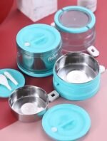 Anubhav Janni 3 Layer Steel Lunch Box (2.1l) Stainless Insulated BoxTiffin Steel Boxes Office Men Women Leak Proof Microwave Freezer Safe Food Container With Spoon Adults Kids (Pack Of 1 Pcs) - Image 4