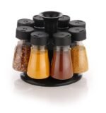 Anubhav Janni 6 In 1 Black Spice Rack Masala Set use For home kitchen Big Container Jar Bottle Storage Box Unbreakable Shelves Seasoning Organizer Rotating Glass Jars Kitchen (Pack Of 1 Pcs)