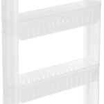 Anubhav Janni 4 Layer Slim Rack Shelf Slide Out Organizer Kitchen Bathroom Pantry Utility Storage Floor Standing White Sleek Storage Trolley Dining Bathroom Laundry (Pack Of 1 Pcs)