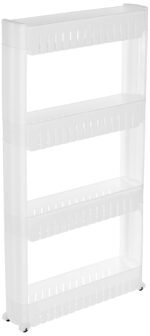 Anubhav Janni 4 Layer Slim Rack Shelf Slide Out Organizer Kitchen Bathroom Pantry Utility Storage Floor Standing White Sleek Storage Trolley Dining Bathroom Laundry (Pack Of 1 Pcs)