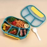 Anubhav Janni 4 Compartment Lunch Box Portion Snack Containers Reusable Freezer Safe Leak Proof Tiffin For Boys Girls School Office Men Kids Children Boxes With Spoon Food Women (Pack Of 1 Pcs) - Image 3