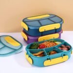 Anubhav Janni 4 Compartment Lunch Box Portion Snack Containers Reusable Freezer Safe Leak Proof Tiffin For Boys Girls School Office Men Kids Children Boxes With Spoon Food Women (Pack Of 1 Pcs) - Image 4