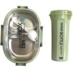 Anubhav Janni Lunch Box For Office And School Use Leak Proof Dual Compartment Stainless Steel Tiffin Kids Adults With Water Bottle Kids Bento compartments Foods Only  (Pack Of 1 Pcs)