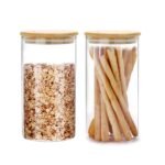 Anubhav Janni Bamboo Lid Jar 1200 Ml Glass Food Storage Jars Clear Containers Airtight Kitchen Canisters Candy Cookie Rice Sugar Flour Coffee Jars Home Kitchen Pantry Tea Spices (Pack Of 1 Pcs)