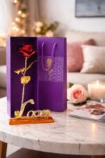 Anubhav Janni Red Golden Rose With Stand Flower Showpiece Day Valentine Gift Girlfriend Boyfriend Husband Wife Love Girlfriend Boyfriend Valentines Decoration Items Stand Birthday(Pack Of 1 Pcs) - Image 2