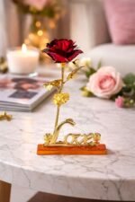 Anubhav Janni Red Golden Rose With Stand Flower Showpiece Day Valentine Gift Girlfriend Boyfriend Husband Wife Love Girlfriend Boyfriend Valentines Decoration Items Stand Birthday(Pack Of 1 Pcs) - Image 3