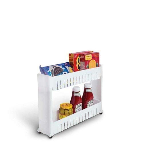 Anubhav Janni 2 Layer Slim Rack Storage Organizer With Wheels For Kitchen Bedroom Bathroom Tier Space Saving Office Shelf Slide Out Bathroom Pantry Utility Storage Home (Pack Of 1 Pcs) Anubhav Janni 2 Layer Slim Rack Storage Organizer With Wheels For Kitchen Bedroom Bathroom Tier Space Saving Office Shelf Slide Out Bathroom Pantry Utility Storage Home (Pack Of 1 Pcs) - Image 1