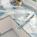 Anubhav Janni Light Sky Blue Golden Marble Foil Self Adhesive Wallpaper Peel And Stick Waterproof Oil Proof Kitchen Countertops, Bathroom, Bathroom Wall Home Décor Office (Pack Of 1 Pcs)