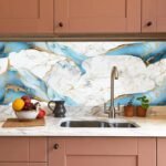 Anubhav Janni Light Sky Blue Golden Marble Foil Self Adhesive Wallpaper Peel And Stick Waterproof Oil Proof Kitchen Countertops, Bathroom, Bathroom Wall Home Décor Office (Pack Of 1 Pcs) - Image 3