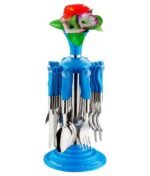 Anubhav Janni Round Kitchen Cutlery Set Flower Lily Stainless Steel With Stand Dinner Spoons Tea Forks Soup Spoons Durable Stylish Spoon Dining Table Dessert Fork Butter Knife (Pack Of 1 Pcs)
