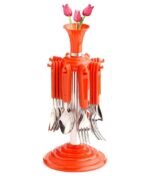 Anubhav Janni Round Kitchen Cutlery Set Flower Lily Stainless Steel With Stand Dinner Spoons Tea Forks Soup Spoons Durable Stylish Spoon Dining Table Dessert Fork Butter Knife (Pack Of 1 Pcs) - Image 2