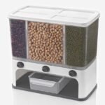 Anubhav Janni 3 Section Wall Mount Storage Container Rotating Food Dispenser Rice Pulses Cereal Transparent Kitchen Organizer Tank Refill Holder Coffee Bean Grade Plastic (Pack Of 1 Pcs)