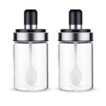 Anubhav Janni Glass Spoon Jar Spice With Airtight Lid Kitchen Pickle Spice Salt Honey Ghee Storage Container  Clear Ghee Pickle Seasoning Food Attached Air Tight Organizer Jars (Pack Of 1 Pcs)