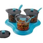 Anubhav Janni Dining Set Multipurpose Pickle Plastic Storage Jar Dry Fruit Sauce Serving Dinner Mukhwas With Lid Spoon Tray Holde Holder Pickle Container Masala Lids Table Kitchen (Set Of 3 Pcs)