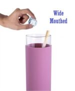 Anubhav Janni Glass Tumbler With Wooden Straw Lid Bamboo Water Coffee Leakproof Durable Travel Coffee Mug Lid Bottle Silicone Protective Sleeve And Reusable Iced Cups BPA Free (Pack Of 1 Pcs) - Image 3