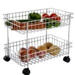 Anubhav Janni Ss 2 Layer Trolly Vegetable Stainless Steel Trolley Rack Kitchen Storage Organizer Wheels Two Portable Modern Folding Perforated Design Spice Fruits Onion Potato (Pack Of 1 Pcs)
