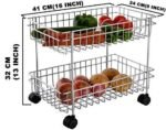 Anubhav Janni Ss 2 Layer Trolly Vegetable Stainless Steel Trolley Rack Kitchen Storage Organizer Wheels Two Portable Modern Folding Perforated Design Spice Fruits Onion Potato (Pack Of 1 Pcs) - Image 3