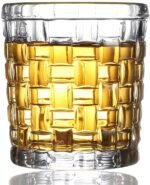 Anubhav Janni Checks Round Glass Whisky 300 Ml  Round Square Whiskey Shape Wine Scotch Water Juice  Drinking Bourbon Whisky Cocktails Tumbler Glasses Cups Water Juice Beer (Set Of 6 Pcs)