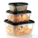 Anubhav Janni Storage Box Plastic Food Airtight Containers Set Clear Black Lids Airtight Food Containers Lids Capacity Stackable Kitchen Fridge Boxes Square Container Snacks Boxes (Set Of 3 Pcs)