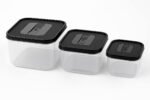 Anubhav Janni Storage Box Plastic Food Airtight Containers Set Clear Black Lids Airtight Food Containers Lids Capacity Stackable Kitchen Fridge Boxes Square Container Snacks Boxes (Set Of 3 Pcs) - Image 2