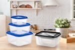 Anubhav Janni Storage Box Plastic Food Airtight Containers Set Clear Black Lids Airtight Food Containers Lids Capacity Stackable Kitchen Fridge Boxes Square Container Snacks Boxes (Set Of 3 Pcs) - Image 5
