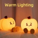 Anubhav Janni Pumpkin Night Light For Kids Soft Silicone LED Lamp Dimmable USB Rechargeable Cute Halloween Decor Baby Room Bedroom Bedside Touch Decor Kids Funny Office Desk (Pack Of 1 Pcs) - Image 2