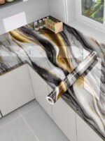 Anubhav Janni Black Golden Marble Foil Wall Stickers Wallpaper Vinyl Peel And Stick Waterproof Home Kitchen Countertop Cabinet Furniture Oil Proof  Walls Drawer Tabletop (Pack Of 1 Pcs)