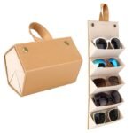 Anubhav Janni 5 Slots Sunglasses Organizer Box Desk Supplies Organisers Travel Glasses Case Leather Goggles Storage Hanging Eyewear Holder Specs Display Containers Bag Travel (Pack Of 1 Pcs)