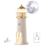 Anubhav Janni Moon Lighthouse Cute Shape Night Light Projection Light  Baby Room Decor Kids Gifts Home Kids Christmas Birthday Bedroom Decor LED Remote Timer USB Tabletop (Pack Of 1 Pcs)