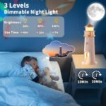 Anubhav Janni Moon Lighthouse Cute Shape Night Light Projection Light  Baby Room Decor Kids Gifts Home Kids Christmas Birthday Bedroom Decor LED Remote Timer USB Tabletop (Pack Of 1 Pcs) - Image 3